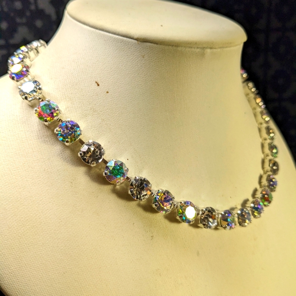 Luminous AB and Crystal Necklace & Earrings Sterling Silver Plated - Picture 3 of 9